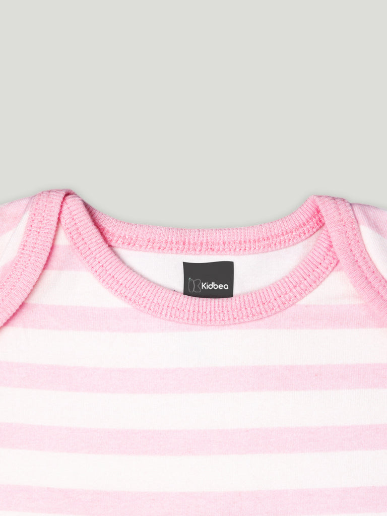 Kidbea 100% Organic cotton baby Pack of 2 onesies Unisex |  Unicorn - Pink and Strips - Grey