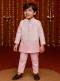 Kidbea Boys Ethnic Wear Set | Kurta Pajama with Stylish Nehru Jacket | Festive Traditional Outfit for Kids | Dusty Pink