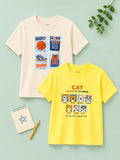 Bamboo Fabric Unisex Kids Half Sleeve T-Shirt Pack of 2 – Basketball & Cat Graphic Print Soft Summer Tee Set
