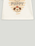 Kidbea Unisex Dungaree Set in Orange – Bright Puppy Themed Overalls with Cozy T-Shirt for Babies