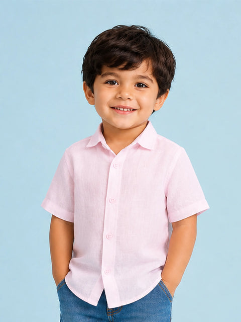 Boys Linen Cotton Pastel Pink Shirt
