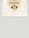 Kidbea Unisex Dungaree Set in Brown – Earthy Tone Puppy Design Overalls Paired with Matching Tee