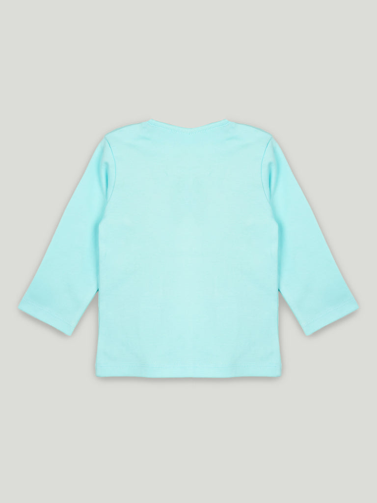Organic Cotton Unisex Baby Co-ord Set – Soft Breathable Aqua Blue Dog Print Full Sleeve T-shirt & Pyjama for Infants