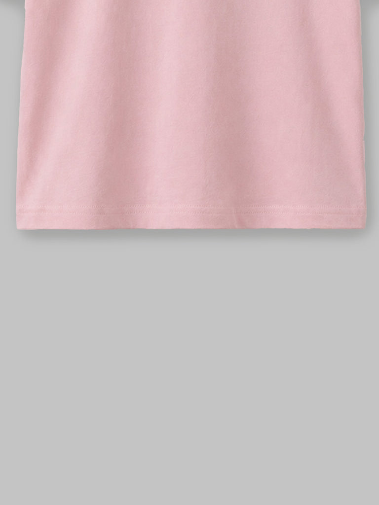Organic Cotton Pink Round Neck Solid Oversized Half Sleeve T-Shirt | Unisex