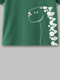 Organic Cotton Forest Green Dinosaur Print Round Neck Half Sleeve T-Shirt for Boys