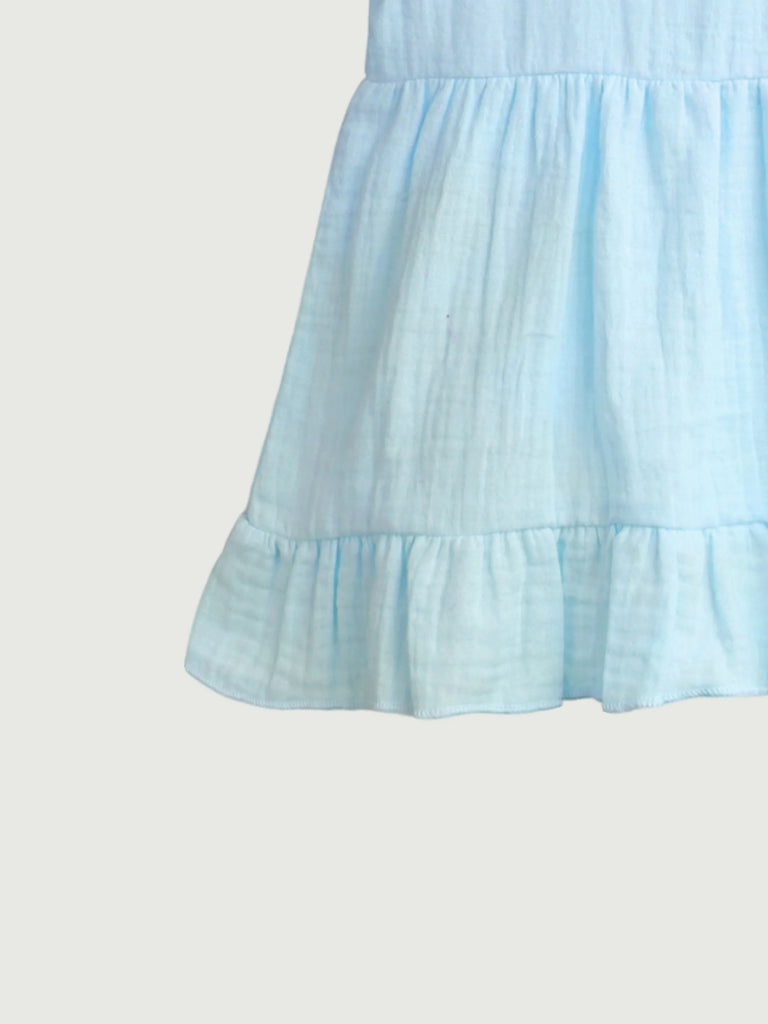 Light  Organic cotton Girls Frock Set | Pack of 2 (Off White & Sky Blue)