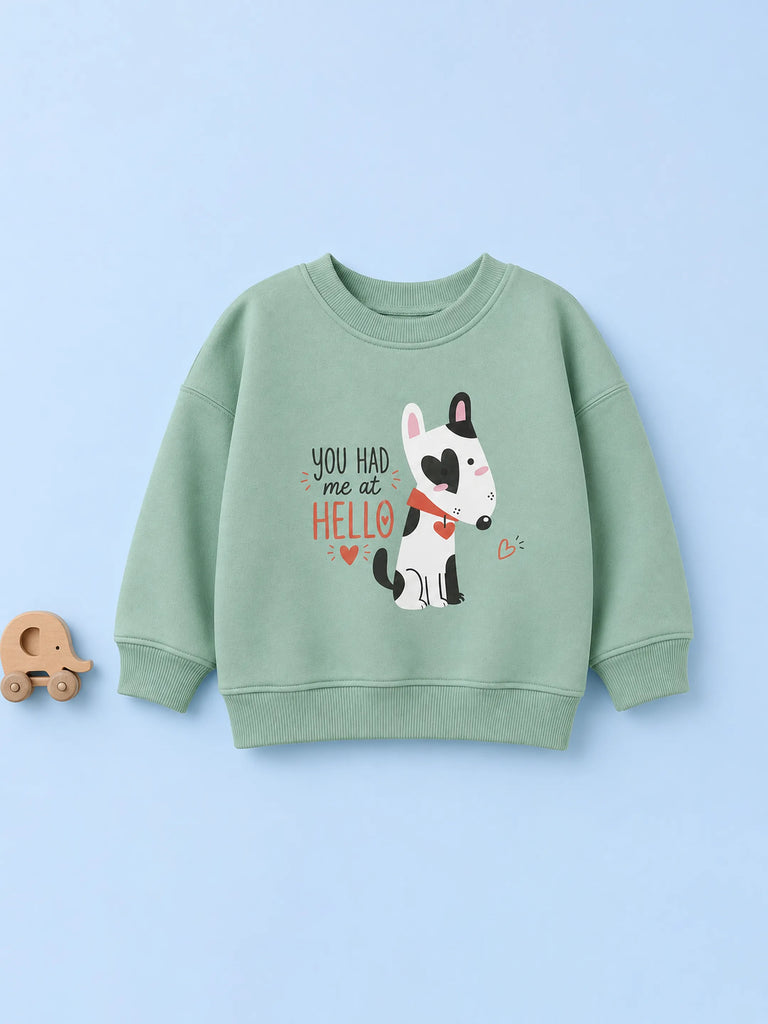 Unisex Green Sweatshirt – Cute Cow Print Full-Sleeve Sweatshirt