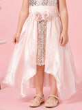 Girls Pink Partywear Frock – Sequin & Floral Embellished High-Low Dress