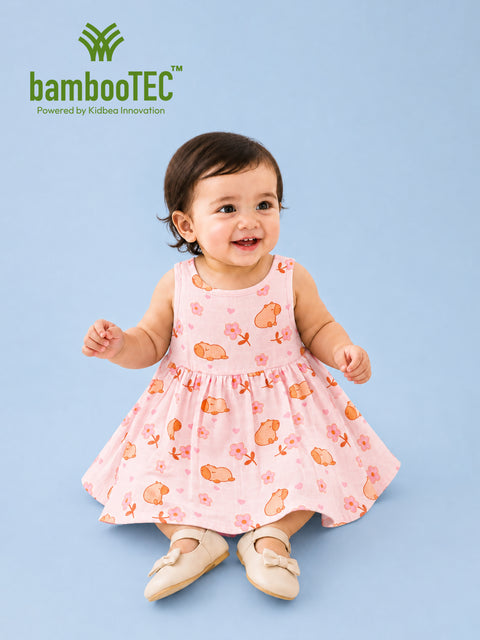 BambooTEC™ Bamboo Muslin Baby Frock – Puppy & Floral Print, Soft & Breathable Dress