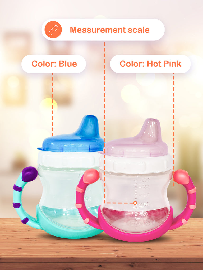 Kidbea Baby Sipper Cup Combo – Blue & Pink (Pack of 2) | BPA-Free, Soft Spout, Spill-Proof, Dual Handle Design, 200ML