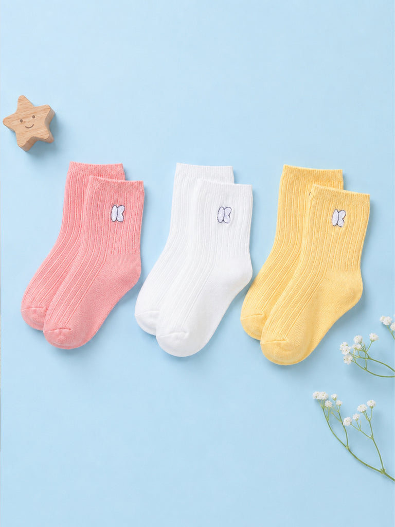 Bamboo Fabric Kids Ribbed Crew Socks Combo Pack – Pink, White & Yellow (Pack of 3)