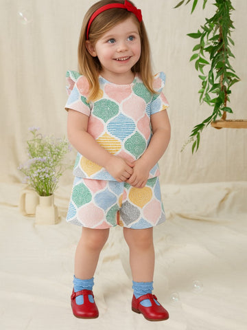 Kidbea Girls Cotton Clothing Set | Soft Short Sleeve Top and Elastic Waist Shorts for Kids | Multicolor
