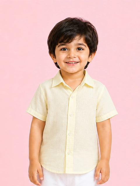 Boys Linen Cotton Light Yellow Shirt