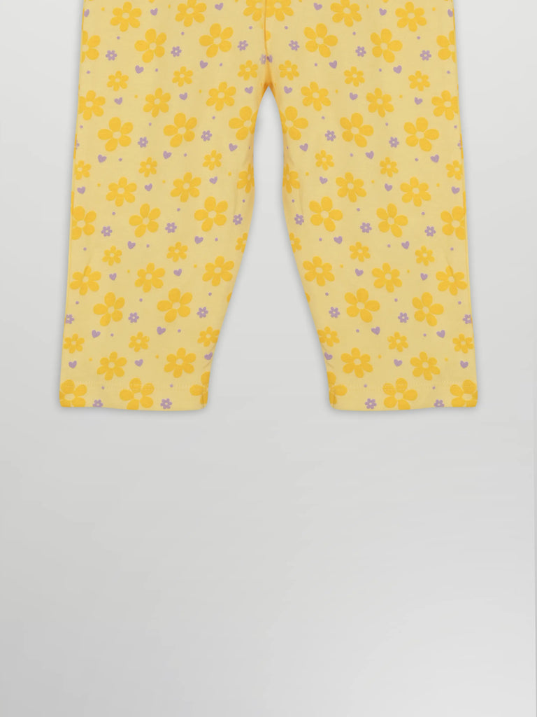 Organic Cotton Unisex Baby Co-ord Set – Soft Breathable Yellow Flower  Print Full Sleeve T-shirt & Pyjama for Infants