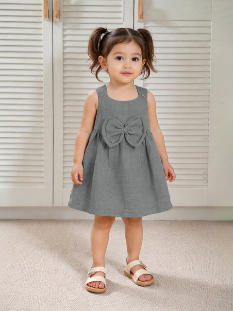 Baby Girl Solid Green Frock with Bow Detail
