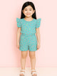 Girl Floral Print Clothing Set | Ruffle Sleeve Top and Matching Shorts | Teal