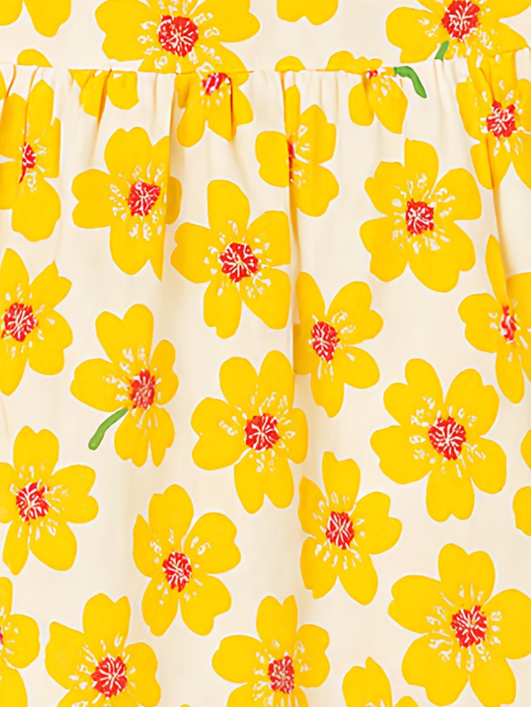 Kidbea Baby Girls Floral Cotton Dress with Yellow Bloom Print & Matching Hat – Cheerful Summer Party Wear Frock