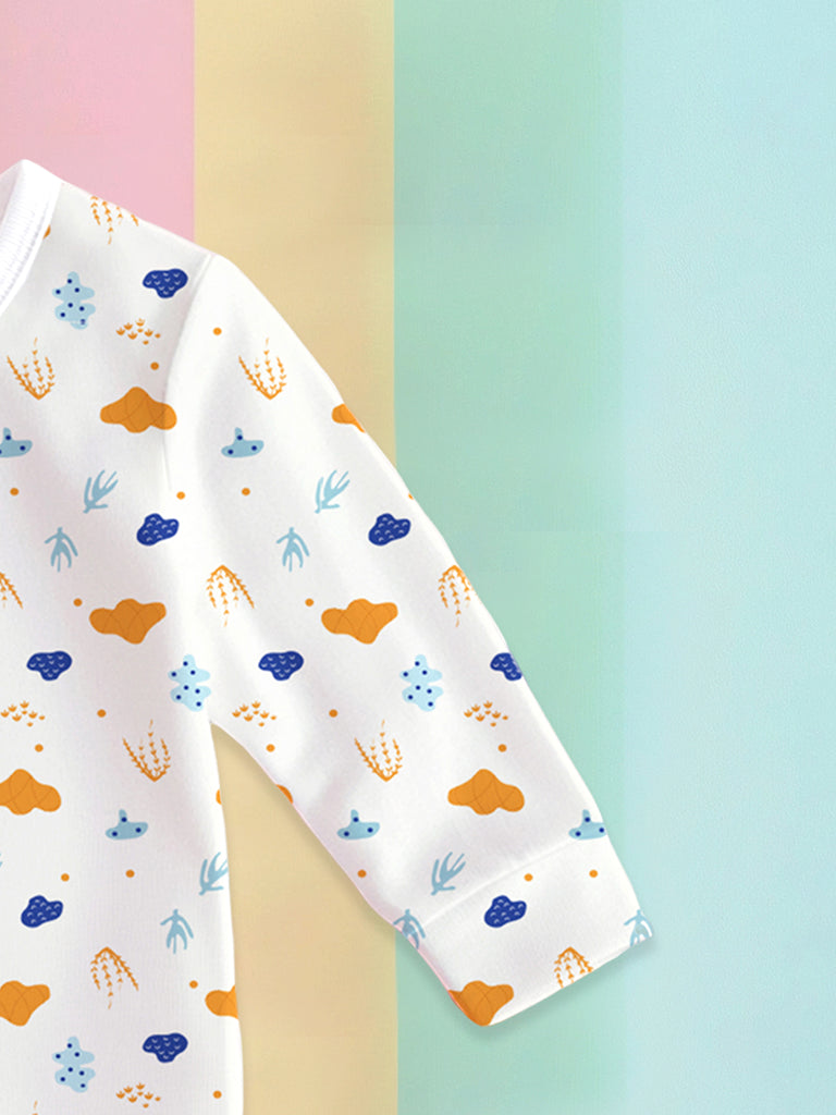 100% Bamboo Cotton Unisex Cloud & Nature Printed Co-Ord Set - White