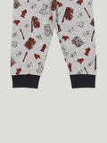 Unisex Kids Cotton Nightsuit Set | Firetruck Print  | Full Sleeves Pajamas | Grey