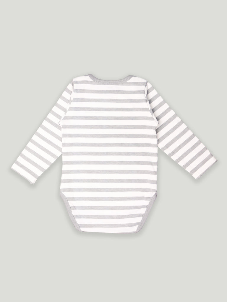 Kidbea 100% Organic cotton baby Pack of 3 onesies Unisex | Unicorn, Pretzel and Strips - Grey