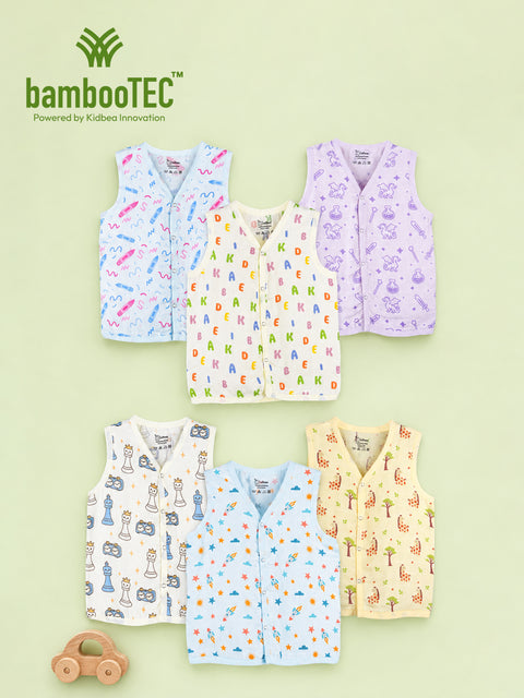 BambooTEC™ Bamboo Muslin Baby Jhabla Pack of 6 – Crayon, Magic, Alphabet, Chess, Rocket & Giraffe Prints