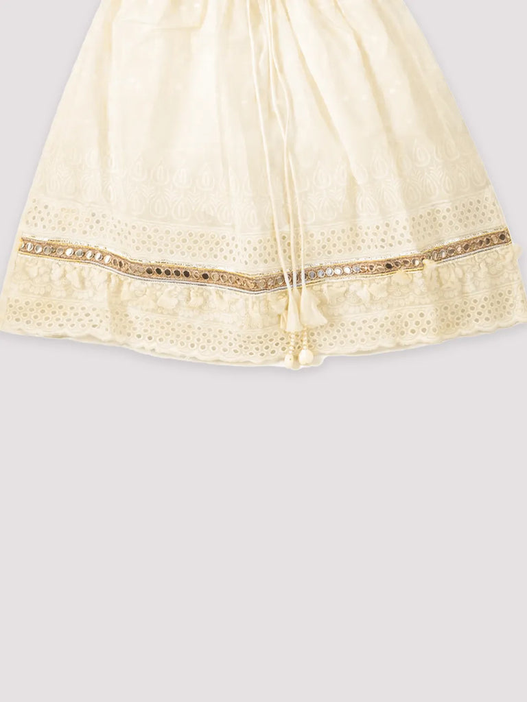 Girls Cream Lehenga Choli Set | Festive Ethnic Outfit Kids