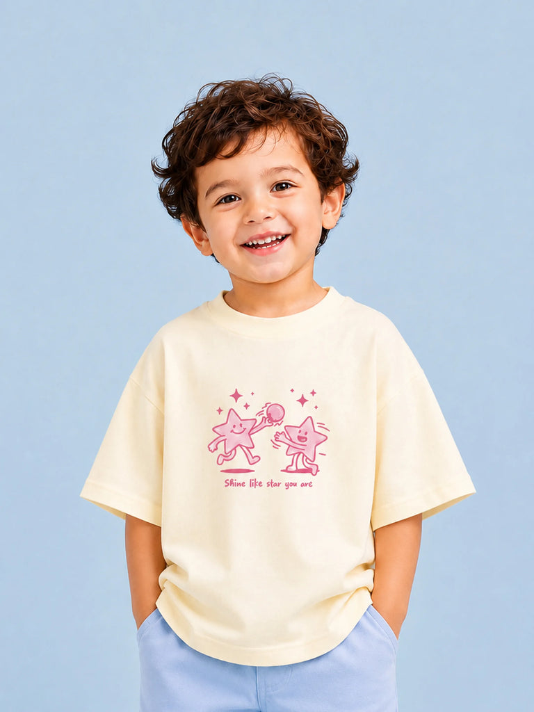 Unisex Bamboo Fabric Cream Shine Like Star Print Oversized T-Shirt
