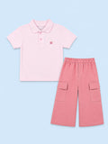 Girls Cotton Co-Ord Set – Pink Polo T-Shirt & Cargo Pants