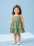 Girls Organic Cotton Sage Green Floral Print Dress & Bloomers Set with Headband