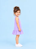 Girls Cotton Gingham Frock – Lavender Check Dress with White Bow Details