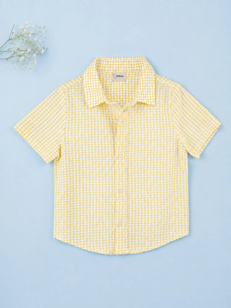 Boys Cotton Yellow Gingham Check Shirt