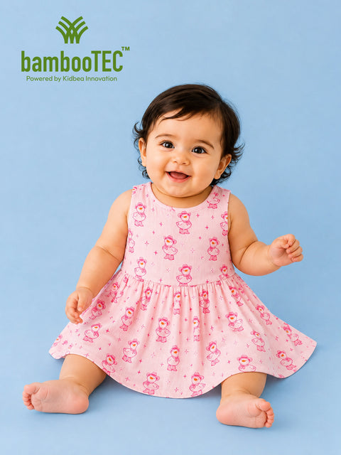BambooTEC™ Bamboo Muslin Baby Frock – Pink Duck Print, Soft & Breathable Dress