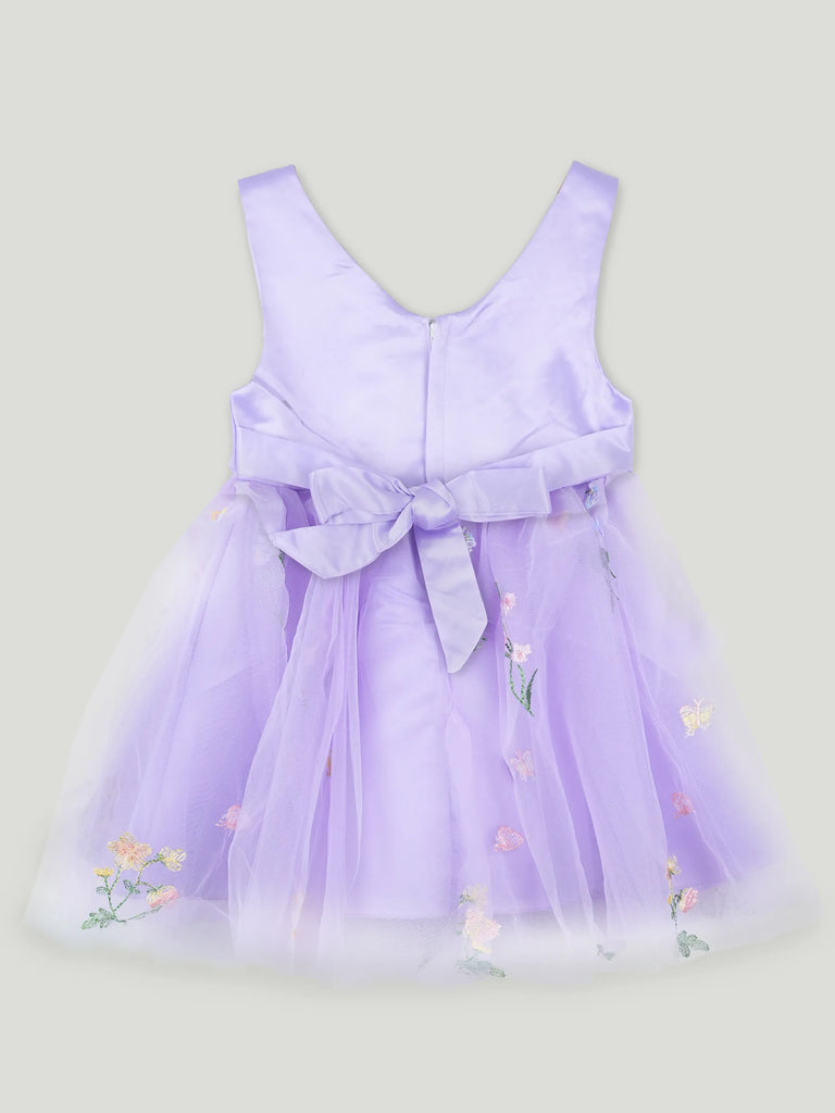 Baby Girl Party Dress – Lavender Tulle Floral Embroidered Dress with 3D Flower Applique