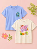 Bamboo Fabric Girls Half Sleeve T-Shirt Pack of 2 – Girls Rule & Ocean Graphic Print Soft Summer Tee Set