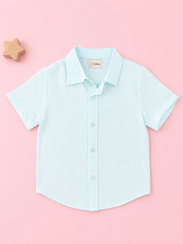 Boys Linen Cotton Pastel Blue Shirt