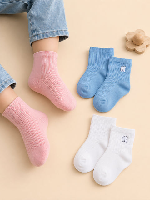 Bamboo Fabric Kids Ribbed Crew Socks Combo Pack – White, Pink & Sky Blue (Pack of 3