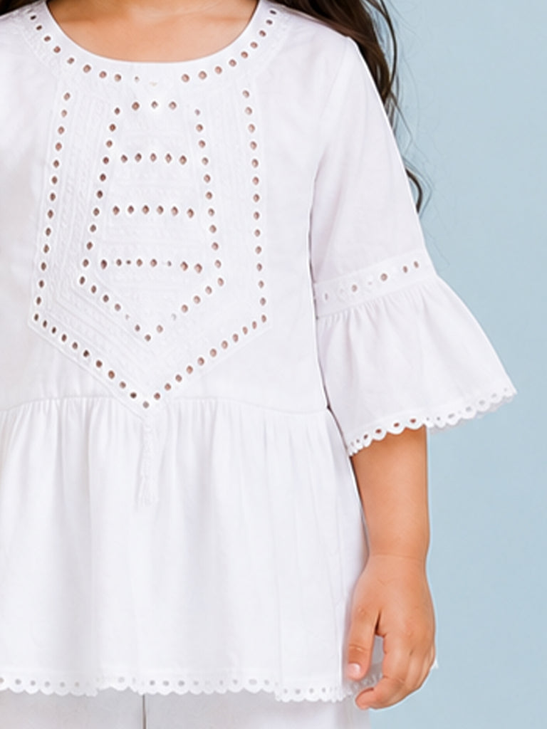 Girls White Kurta & Sharara Set – Embroidered Festive Ethnic Wear