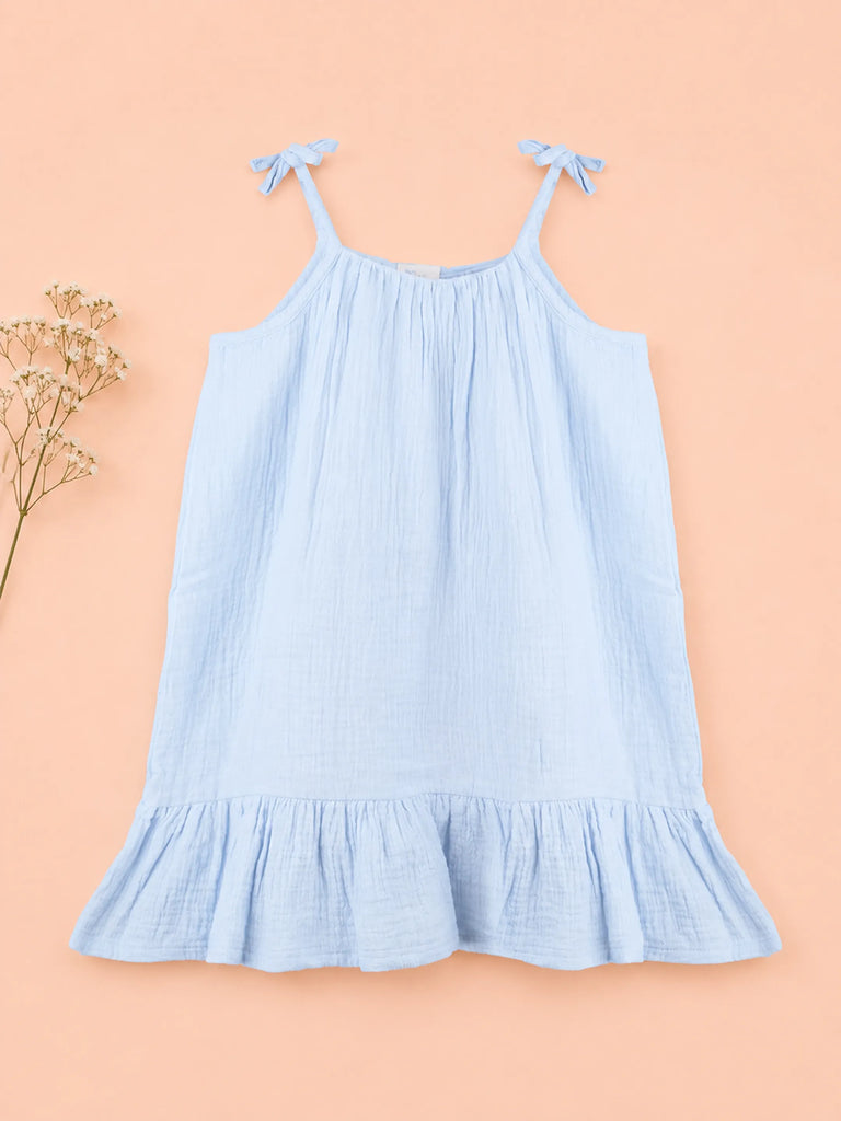 Organic Cotton Girls Frock Pack of 2 – Blue & Light Pink Ruffle Frocks