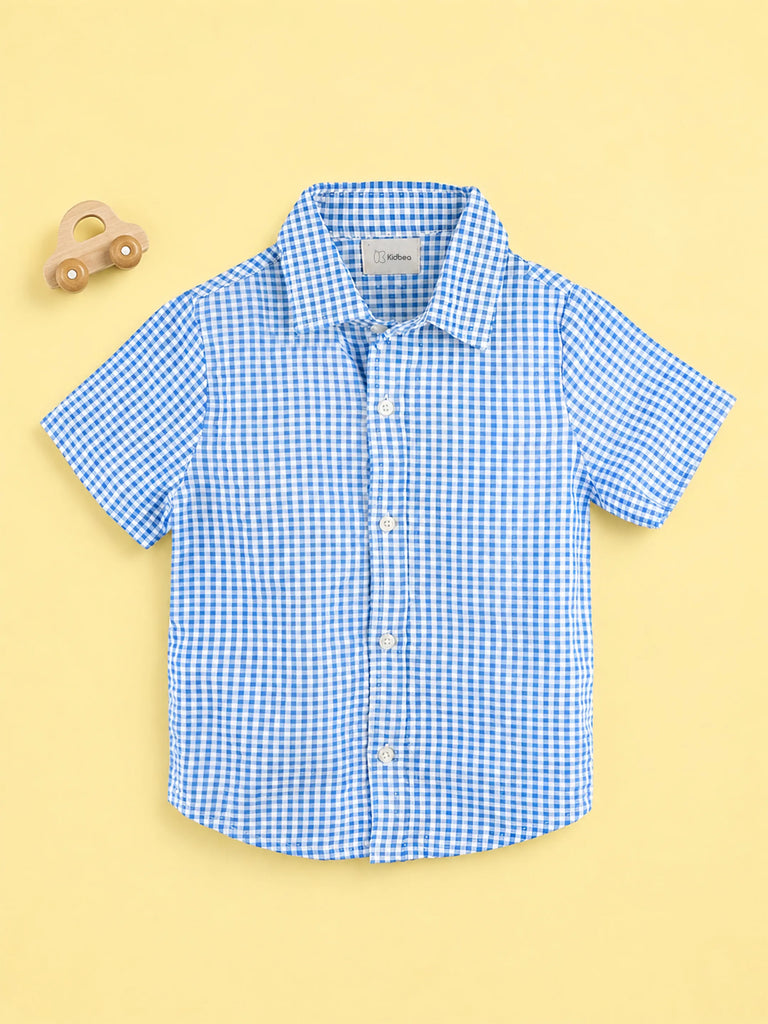 Boys Cotton Blue Gingham Check Shirt