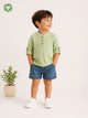 Organic Cotton Boys Mandarin Collar Full Sleeve Shirt - Sage Green