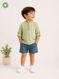 Organic Cotton Boys Mandarin Collar Full Sleeve Shirt - Sage Green