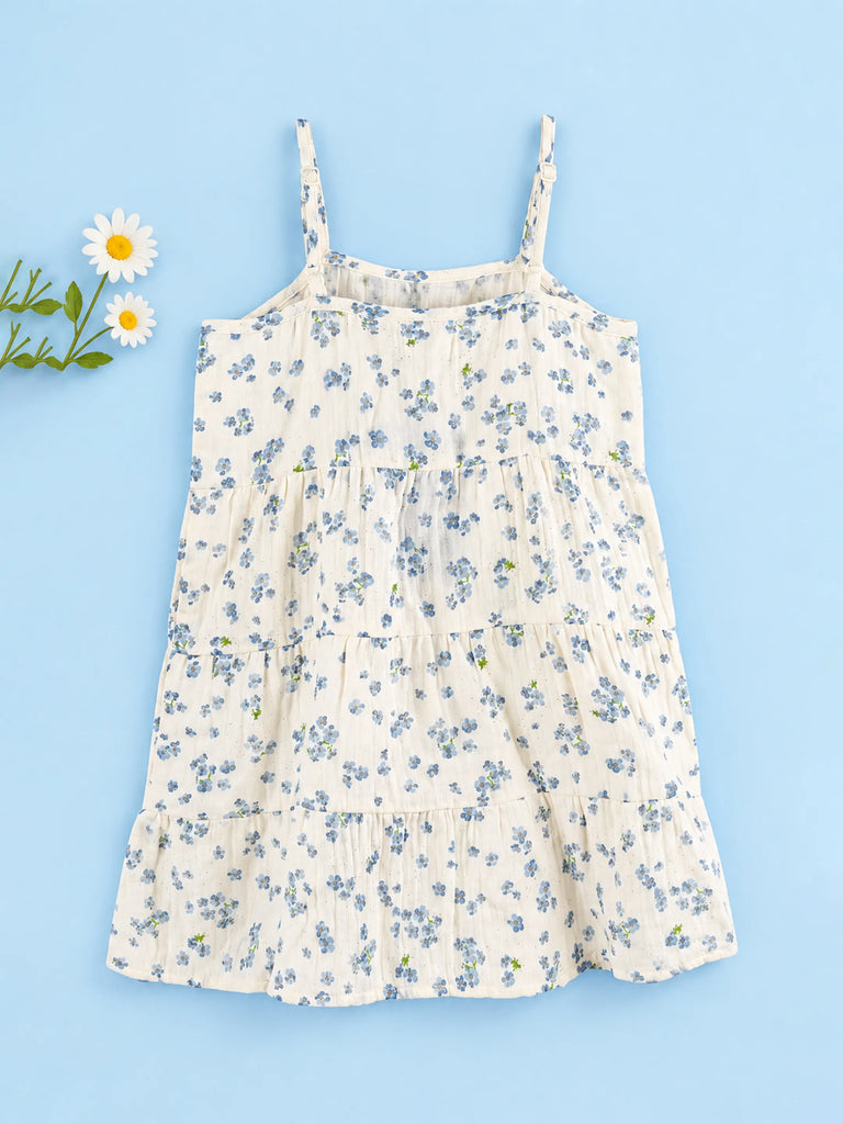 Girls Cotton White Floral Print Frock
