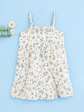 Girls Cotton White Floral Print Frock