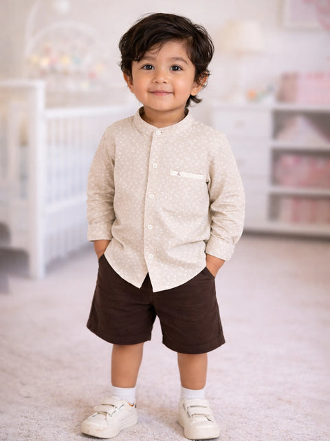 Baby Boy Printed Beige Full Sleeve Shirt | 100% Organic Cotton