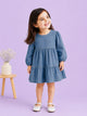 Girls Denim Tiered Full Sleeve Dress - Soft Washed Blue
