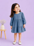 Girls Denim Tiered Full Sleeve Dress - Soft Washed Blue