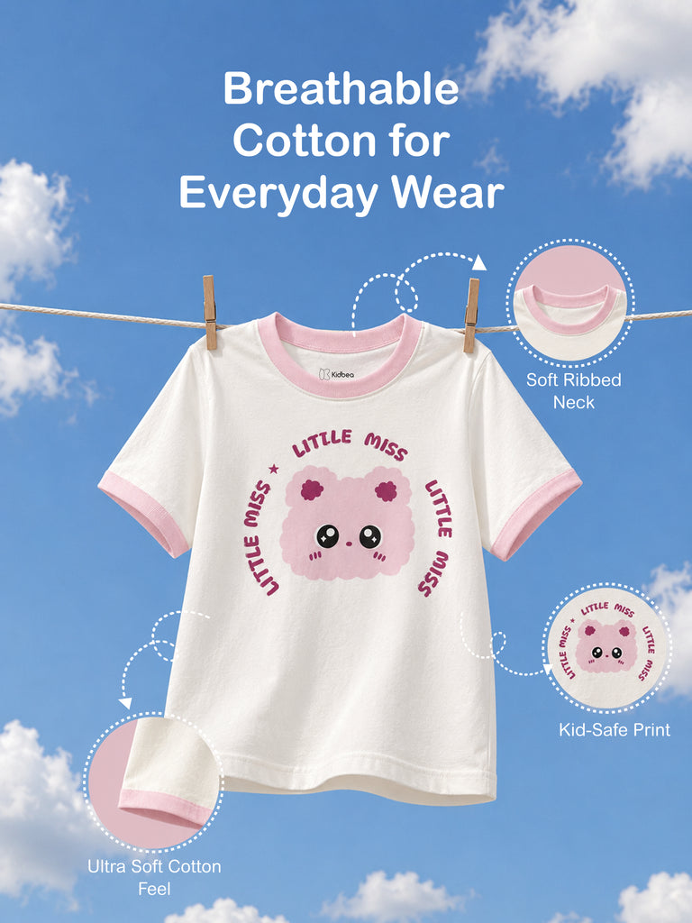 Organic Cotton Girls Little Miss, Gummy Bears & Floral Hearts Print Half Sleeve T-Shirt Combo Pack