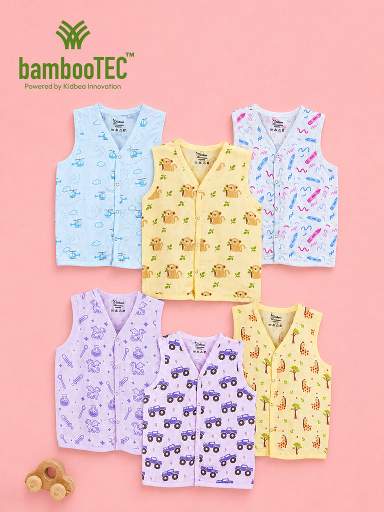 BambooTEC™ Bamboo Muslin Baby Jhabla Pack of 6 – Helicopter, Pencil, Monkey, Magic, Monster Truck & Giraffe Prints