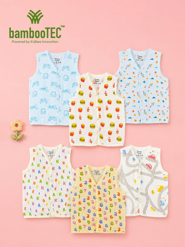 BambooTEC™ Bamboo Muslin Baby Jhabla Pack of 6 – Gaming, Rocket, Fast Food, Alphabet, Numbers & Road Prints