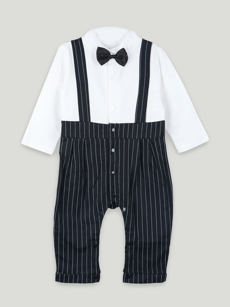 Boys Formal 3-Piece Suit Set – Black Pinstripe Waistcoat, Shirt & Pants with Bow Tie for Kids